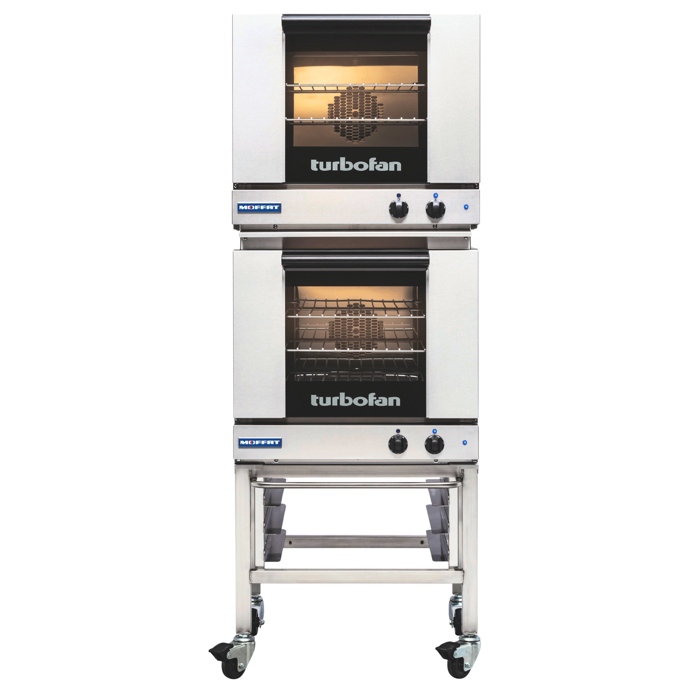 Turbofan E23M3/2C - Half Size Tray Manual Electric Convection Ovens Double Stacked With Castor Base Stand