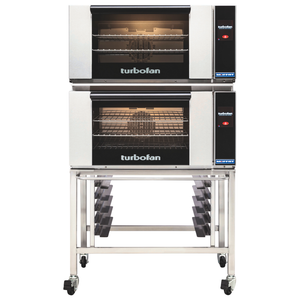 Turbofan E27T3/2 - Full Size Electric Convection Ovens Touch Screen Control Double Stacked on a Stainless Steel Base Stand