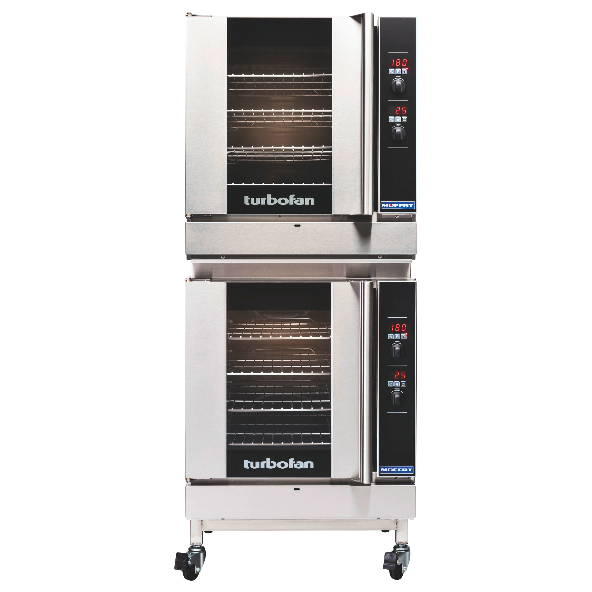 Turbofan G32D4/2C - Full Size Tray Digital Gas Convection Ovens Double Stacked With Castor Base Stand