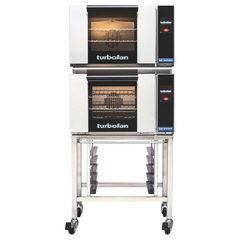 Turbofan E23T3/2 - Half Size Electric Convection Ovens Touch Screen Control Double Stacked on a Stainless Steel Base Stand