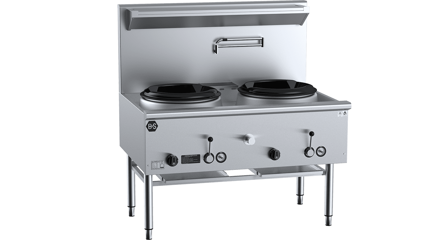 B+S Black Two Hole Deluxe Waterless Wok Table LPG