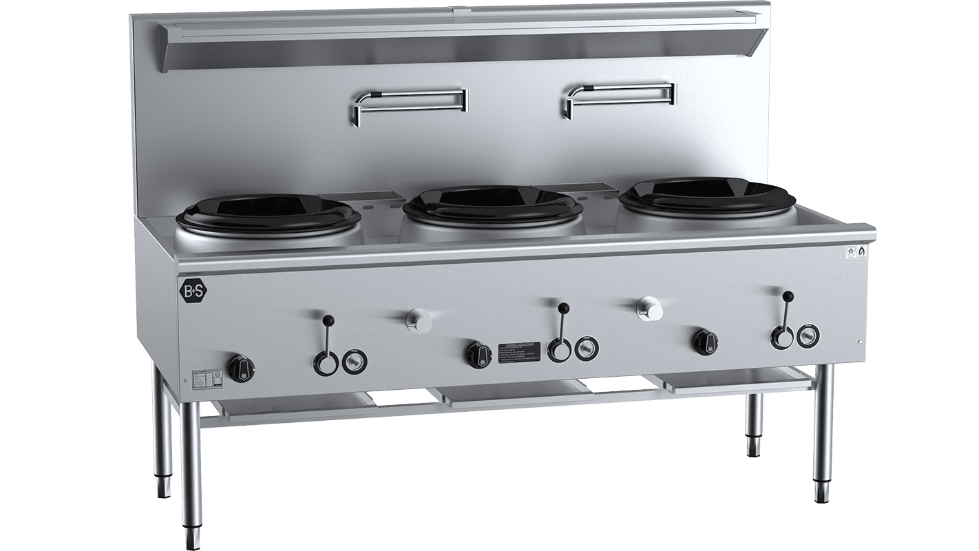 B+S Black Three Hole Deluxe Waterless Wok Table LPG