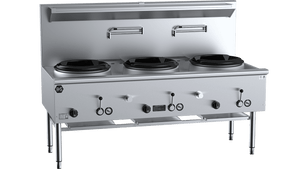 B+S Black Three Hole Deluxe Waterless Wok Table LPG