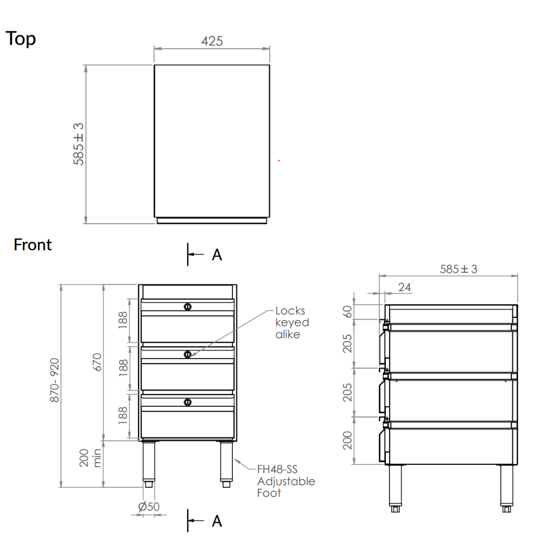 3monkeez Freestanding Drawer Unit - Fully Enclosed  AB-3DRAW-GK