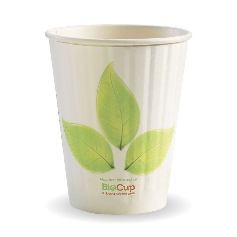 BioPak Double Wall Disposable Hot / Wet Coffee Cups Leaf