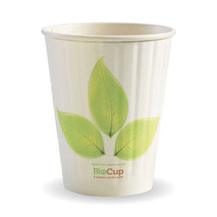 BioPak Double Wall Disposable Hot / Wet Coffee Cups Leaf