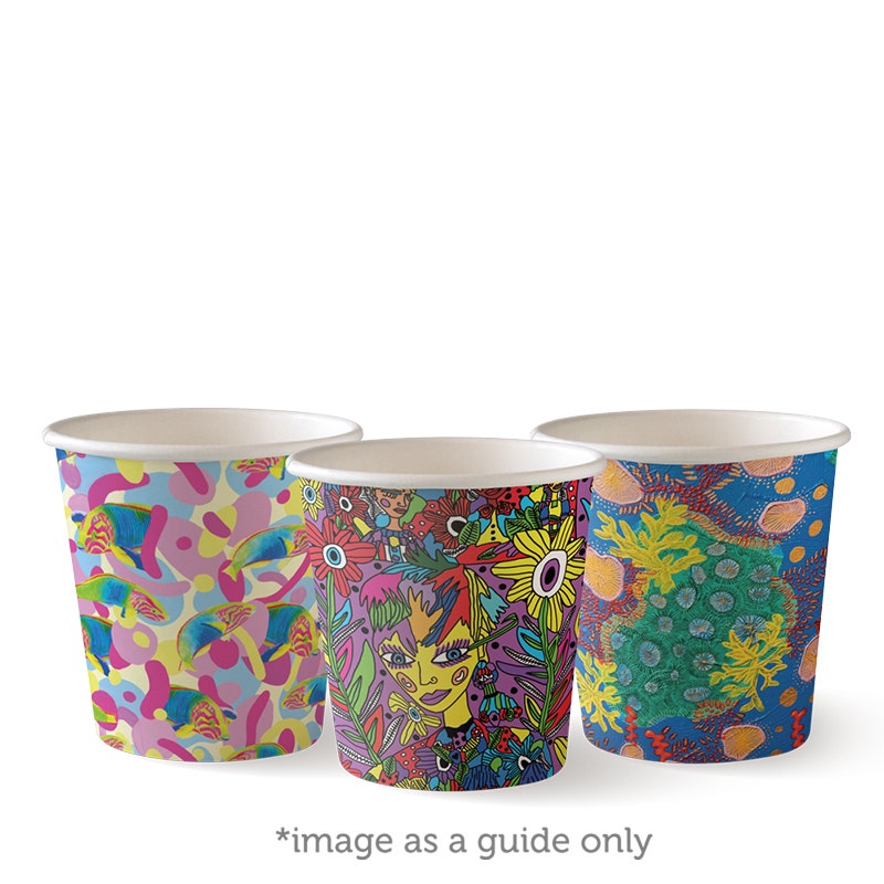 BioPak Single Wall Disposable Hot / Cold Takeaway Coffee Cups Art Series