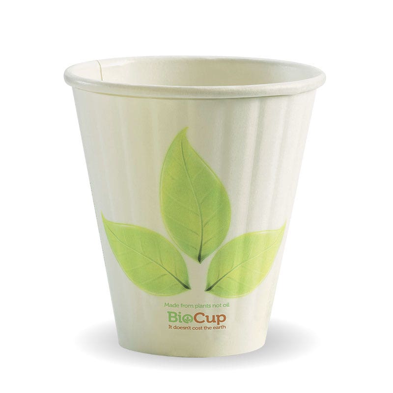 BioPak Double Wall Disposable Hot / Wet Coffee Cups Leaf