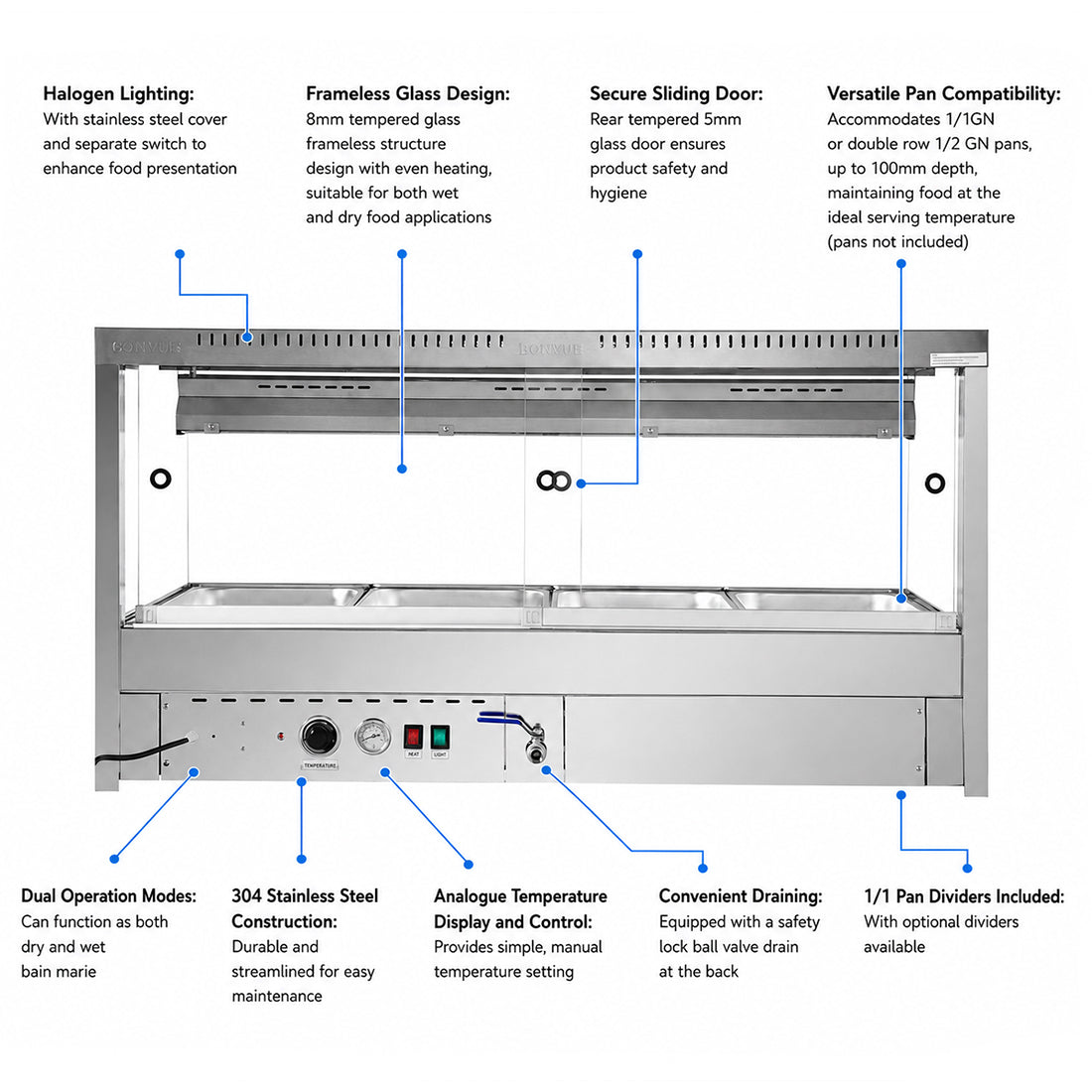 Bonvue Square Countertop Wet and Dry Bain Marie BM14SC