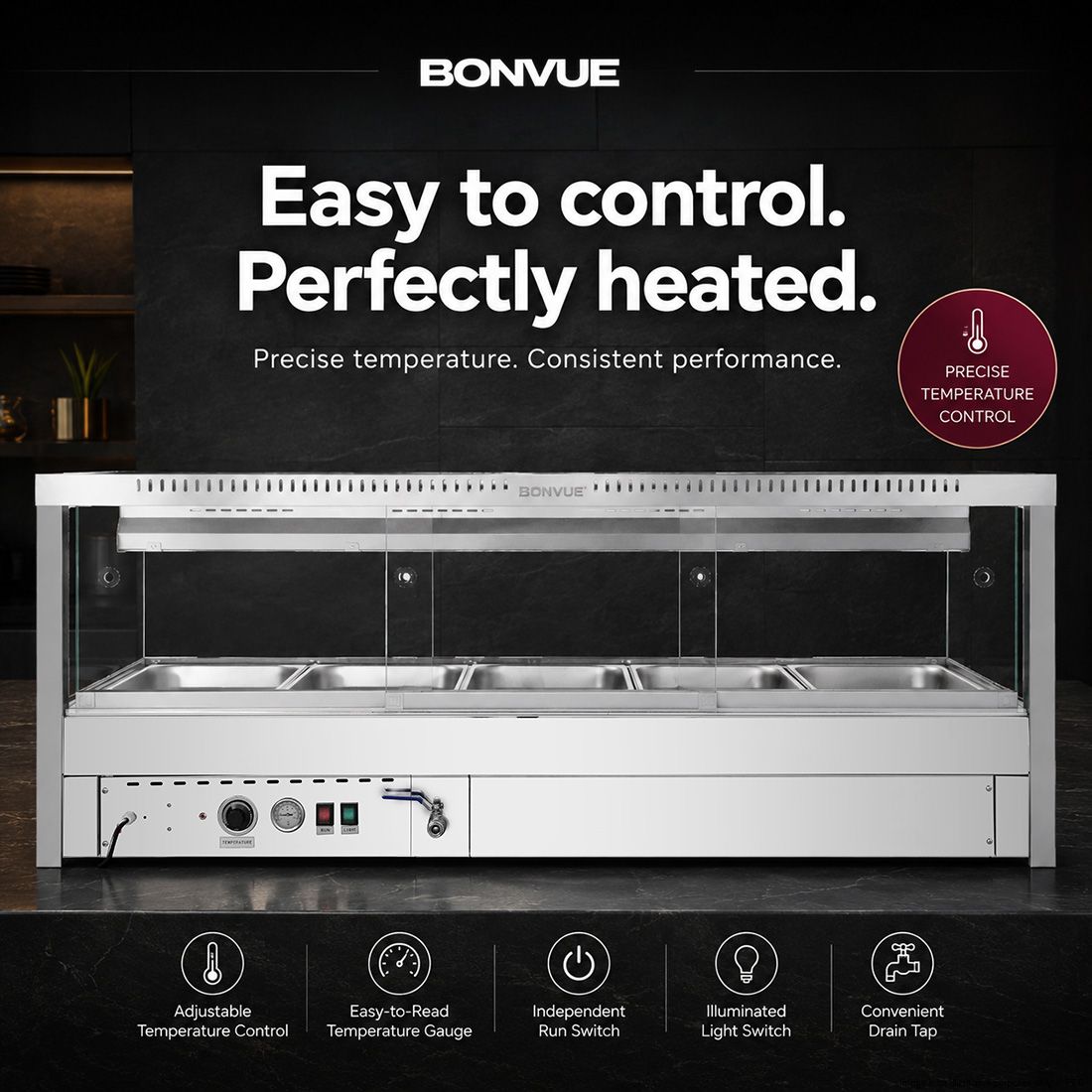 Bonvue Square Countertop Wet and Dry Bain Marie BM17SC