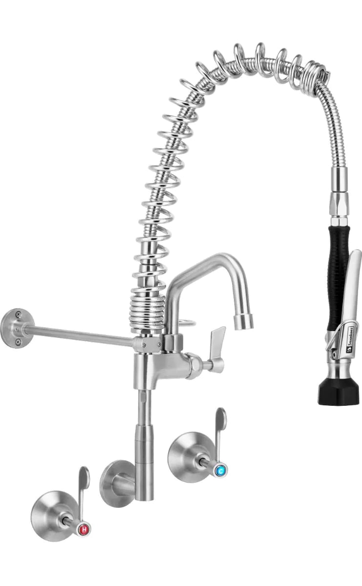 3Monkeez Compact Stainless Steel Wall Stops And Elbow Pre Rinse Unit Optional Pot Filler