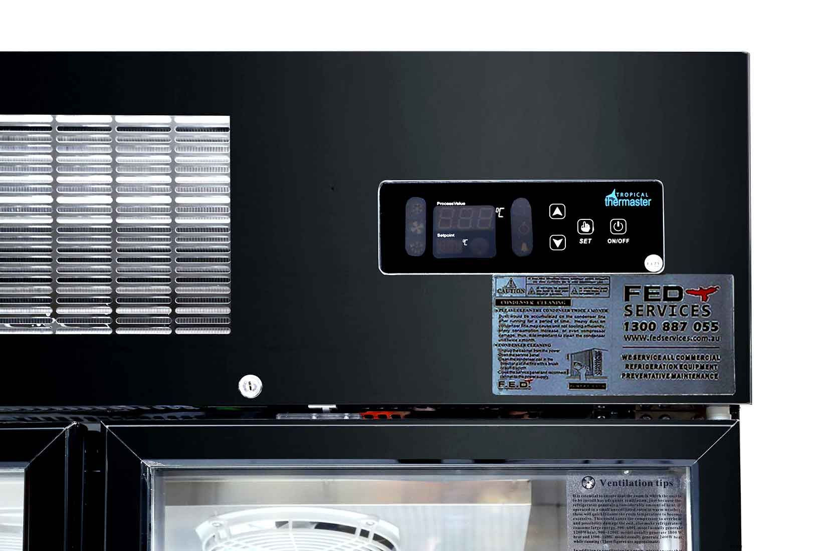 Thermaster Double Door Upright Display Fridge (Black) SUCG1000B