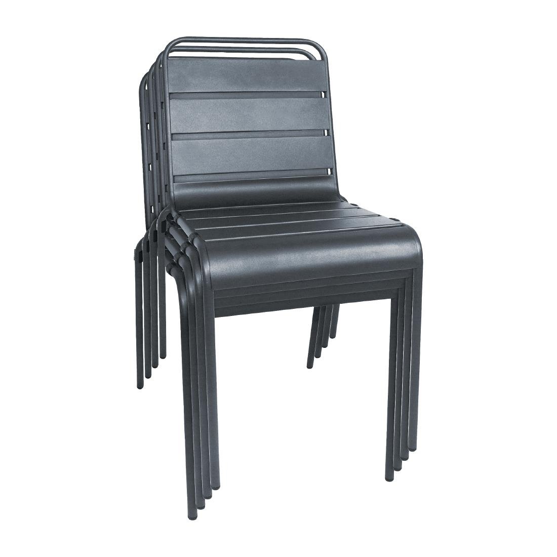 Bolero Slatted Steel Side Chairs Grey (Pack of 4)