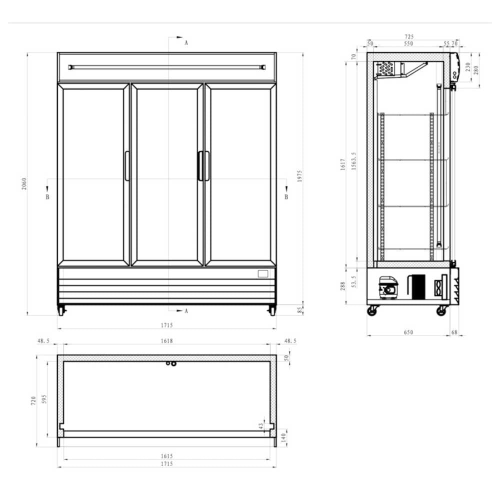 AG 1500L Triple Door Upright Display Fridge - Glass Door