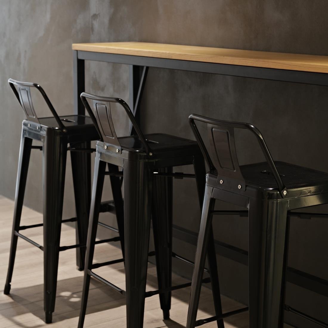 Bolero High Metal Bar Stools with Back Rests Black (Pack of 4)
