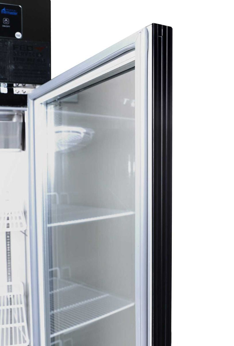 Thermaster Single Glass Door Upright Fridge Black Stainless Steel SUCG500B