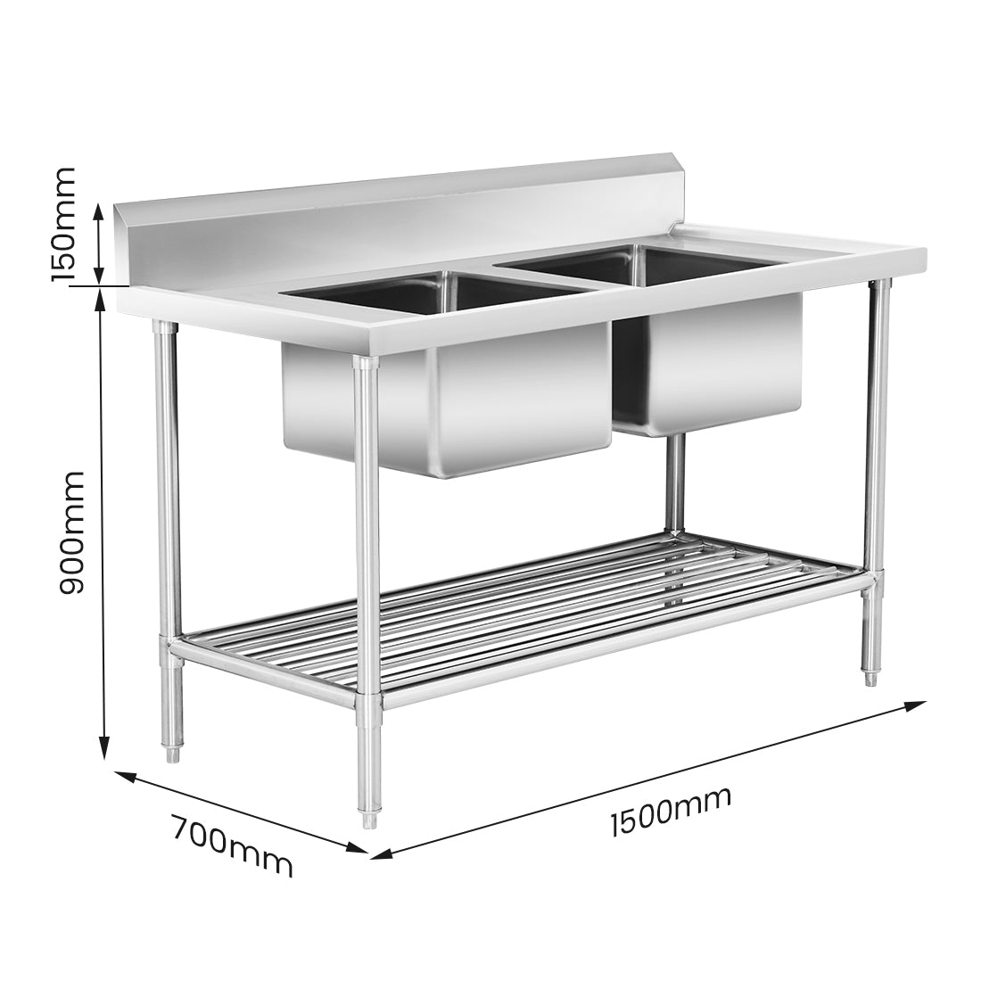 Modular Systems DSB7-1500C/A Modular System Double Centre Sink Bench with Pot Undershelf