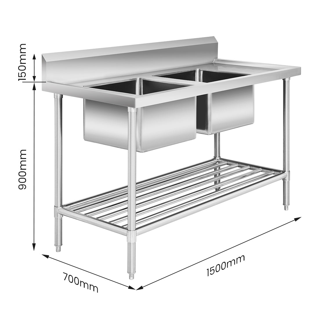 Modular Systems DSB7-1500L/A Double Left Sink Bench with Pot Undershelf