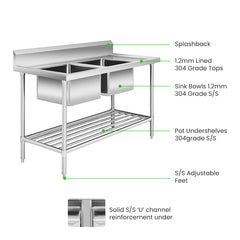 Modular Systems DSB7-1500L/A Double Left Sink Bench with Pot Undershelf