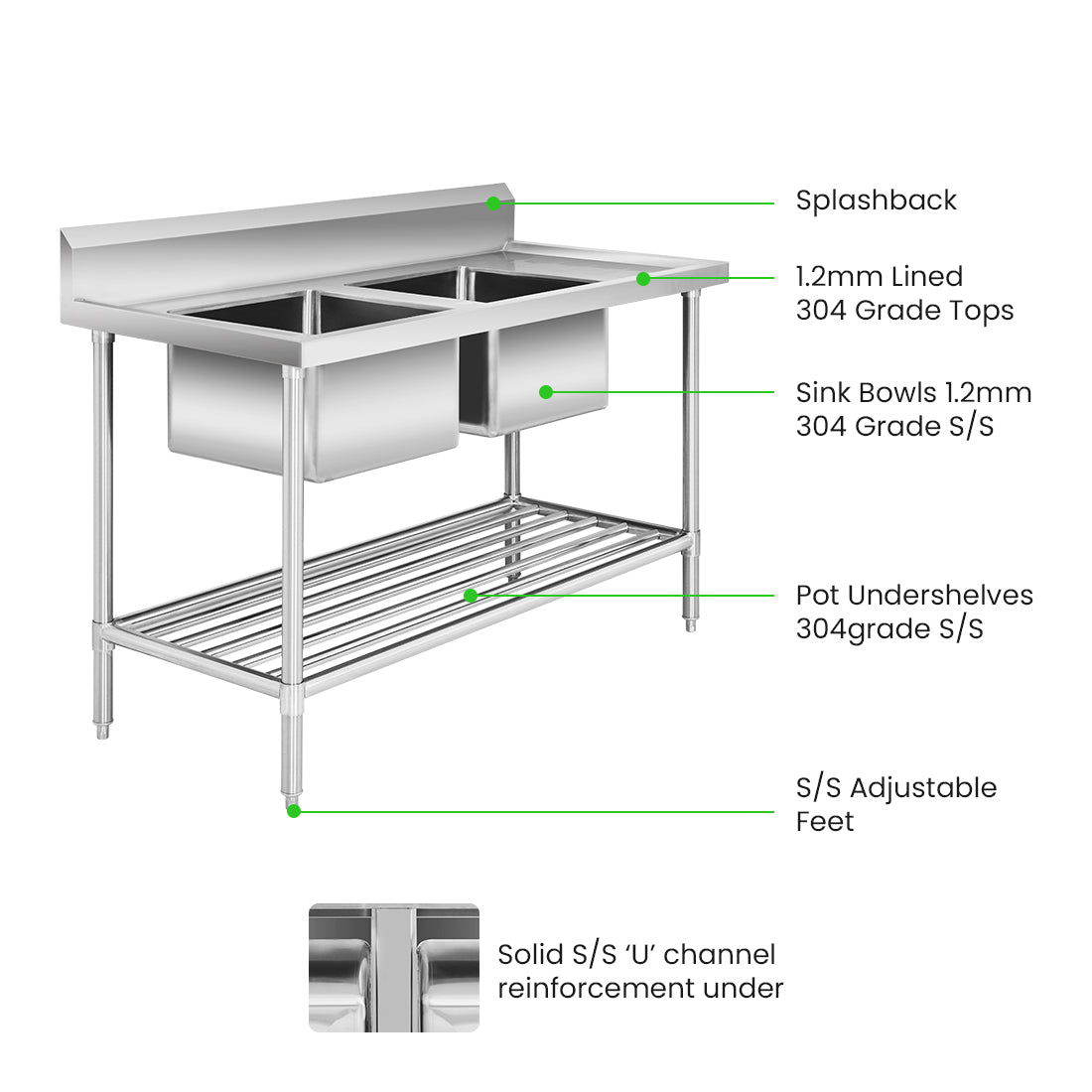 Modular Systems DSB7-1500L/A Double Left Sink Bench with Pot Undershelf