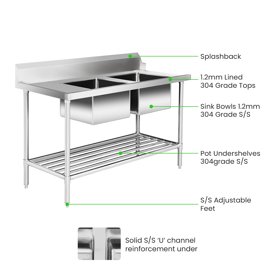 Modular Systems DSBD7-1500R/A Right Inlet Double Sink Dishwasher Bench