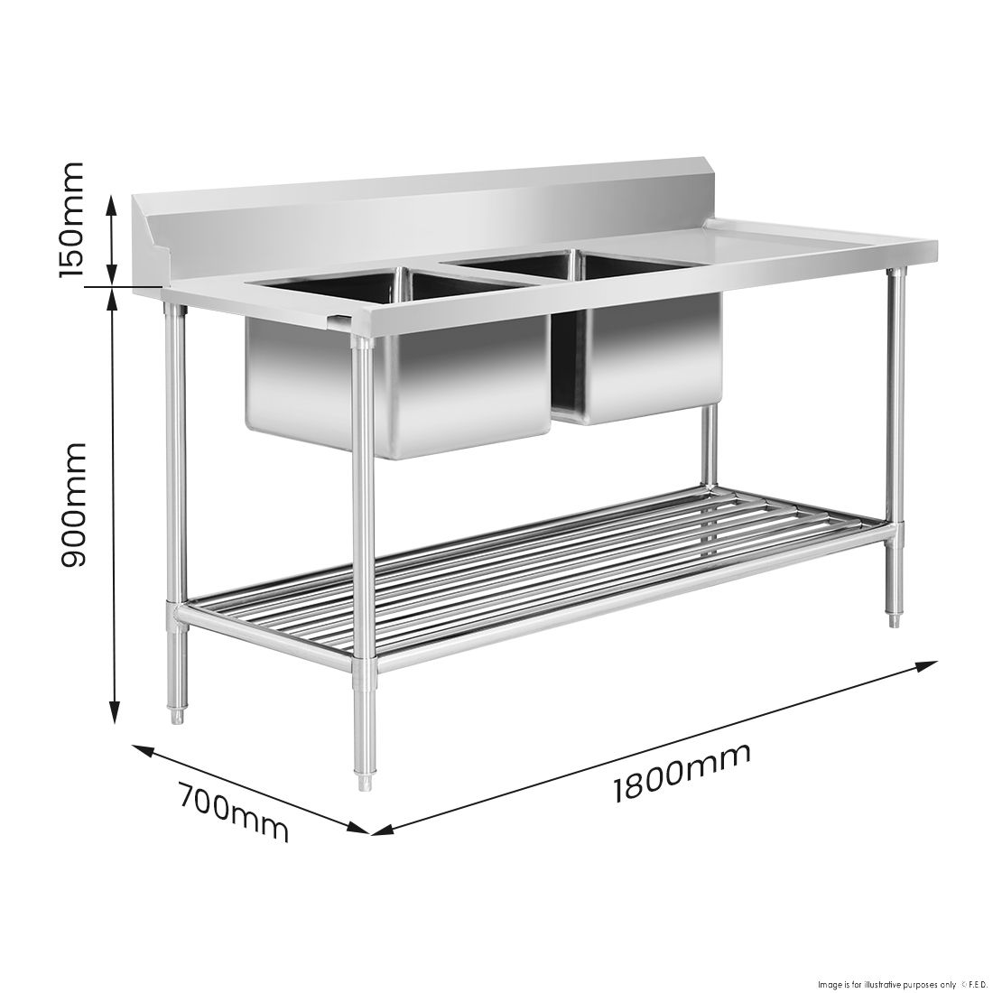 Modular Systems Left Inlet Double Sink Dishwasher Bench