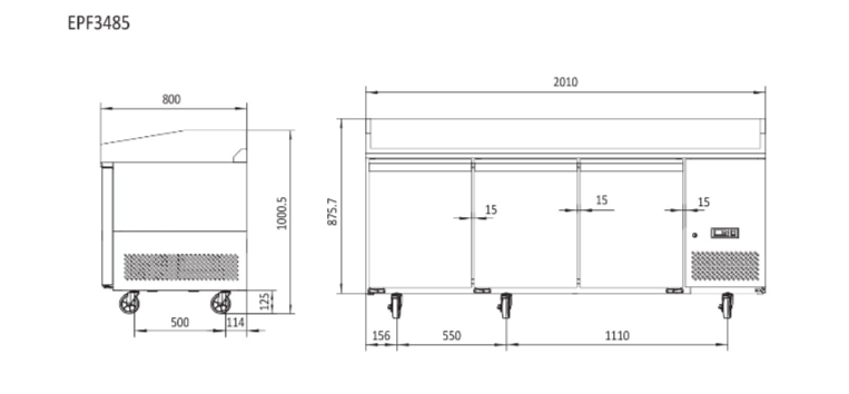 Atosa 3 Door Refrigerated Pizza Table EPF3485