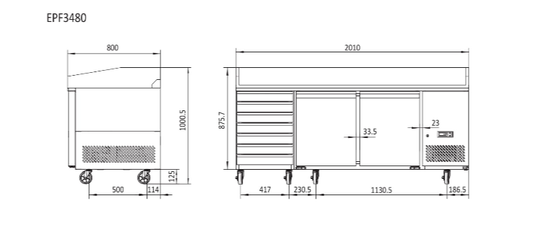 Atosa 2 Door Refrigerated Pizza Table With Drawers EPF3480