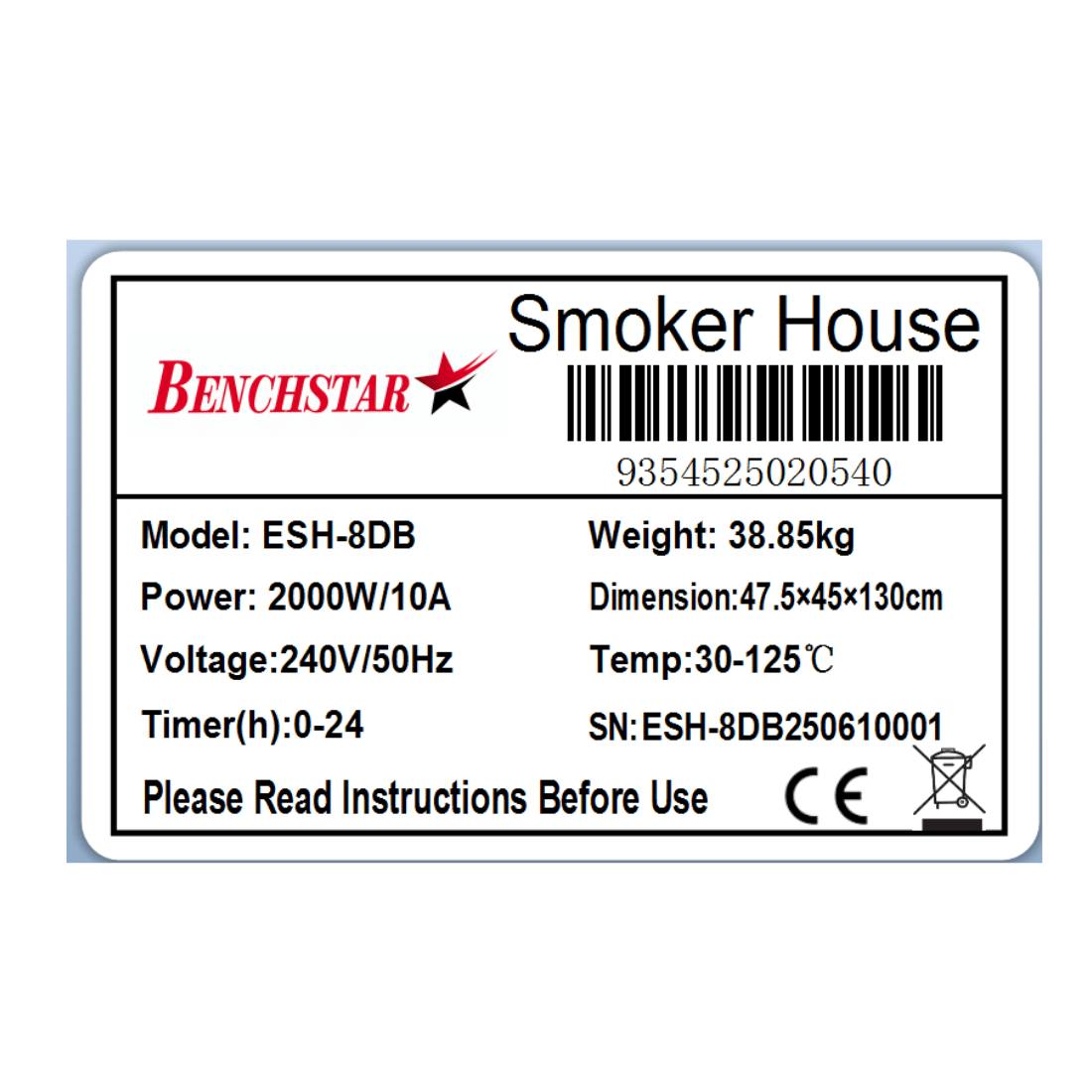 Benchstar Smoker/Dehydrator Combination Unit - ESH-8DB