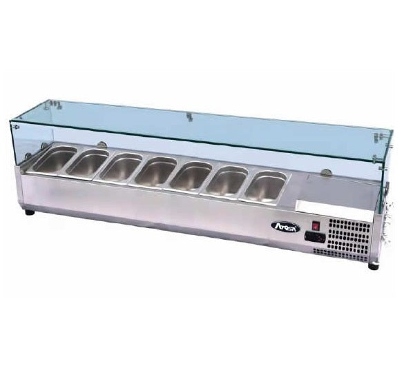 Atosa VRX GN1/4 x 7 Glass Salad Bench Countertop Prep Fridge 1500/330 ESL3883