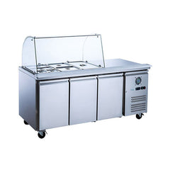 FED-X Three Door Salad Prep Fridge With Curve Glass Top XTHP3100SALGC - XTHP3100SALGC