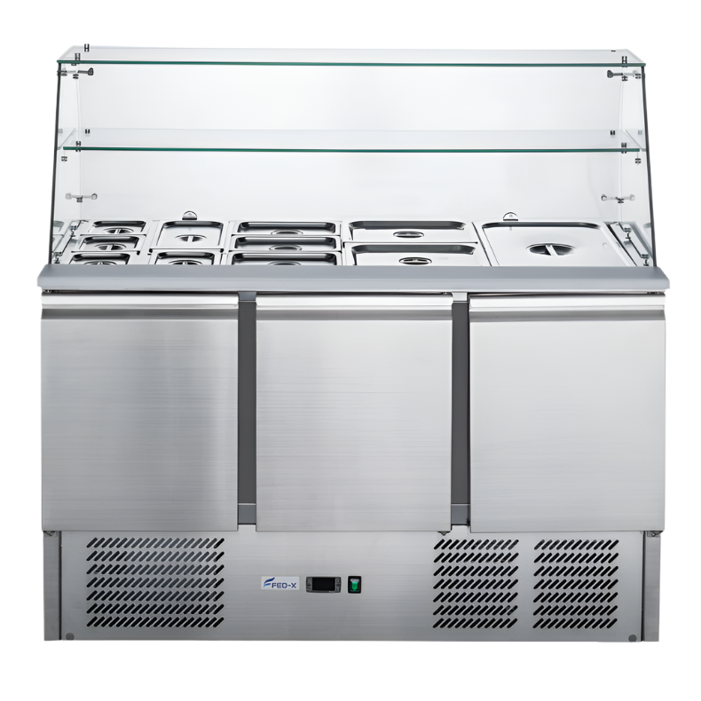 FED-X Three Door Salad Prep Fridge With Glass Top XS903GC