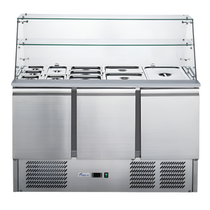 FED-X Three Door Salad Prep Fridge With Glass Top XS903GC