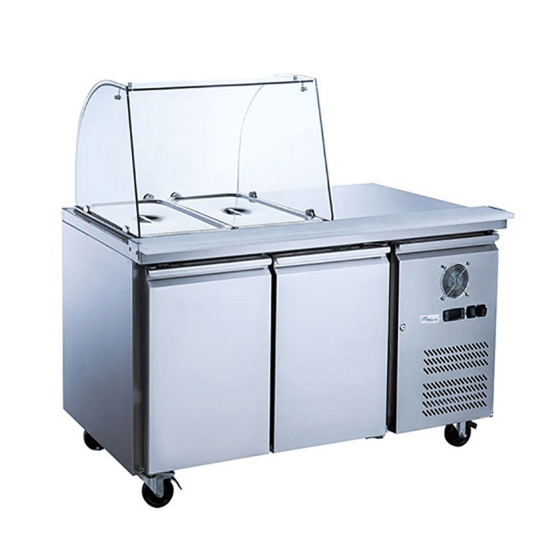 FED-X Two Door Salad Prep Fridge With Curve Glass Top XTHP2100SALGC