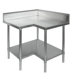 F.H.E 304 Grade Economic Corner Workbench with 100mm Splashback & Undershelf