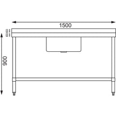 Vogue Single Bowl Sink Double Drainer - 1500mm 90mm Drain
