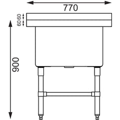 Vogue St/St Deep Pot Sink - 770mm (w) x 600mm (d)  90mm Drain