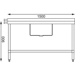 Vogue Single Bowl Sink Double Drainer - 1500mm x 700mm 90mm Drain