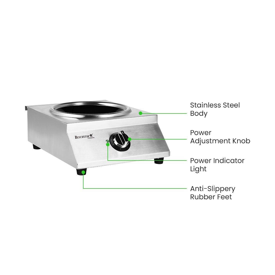 Benchstar Ceramic Induction Wok W/ Stainless Steel Body IW500