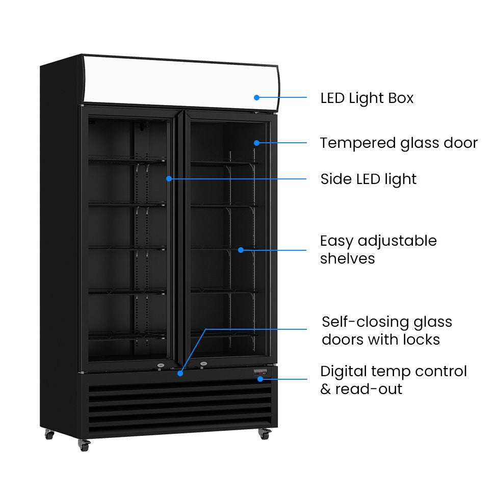 Thermaster 885L Colourbond Upright Beverage Fridge 2 Doors Black LG-1000BP