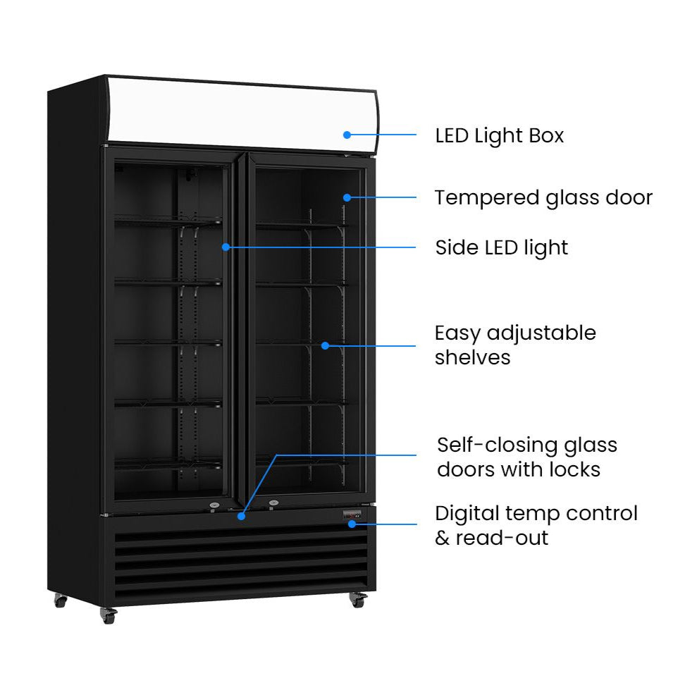 Thermaster Large Two Glass Door Colourbond Upright Drink Fridge LG-1200BP