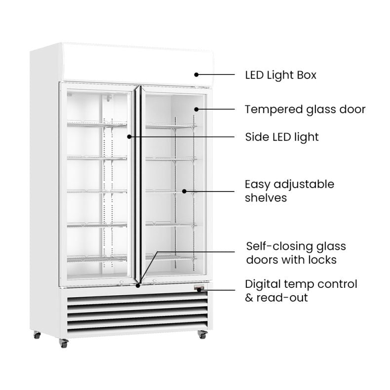 Thermaster 1000L Large Two Glass Door Colourbond Upright Drink Fridge LG-1200P
