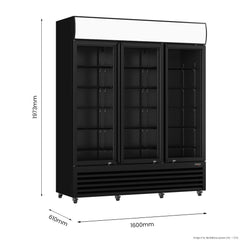 Thermaster Three Glass Door Colourbond Upright Drink Fridge LG-1203BP