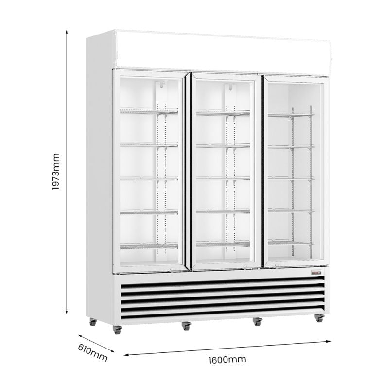 Thermaster 1200L Three Glass Door Colourbond Upright Drink Fridge LG-1203P