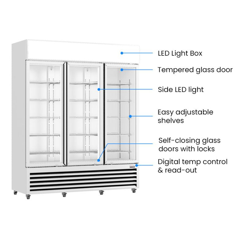 Thermaster 1200L Three Glass Door Colourbond Upright Drink Fridge LG-1203P