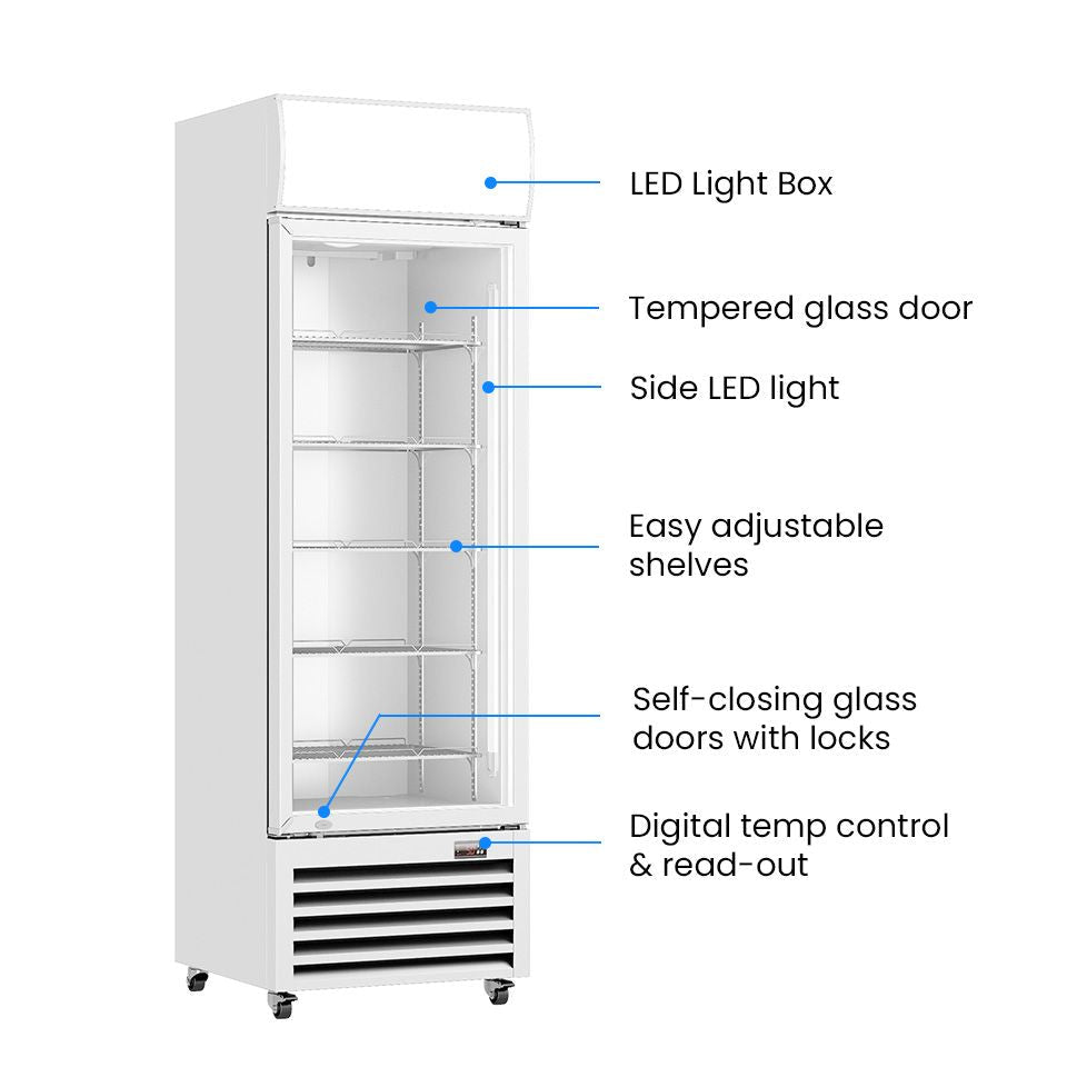 Thermaster 370L Single Glass Door Colourbond Upright Drink Fridge LG-370P