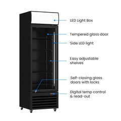 Thermaster 540L Single Glass Door Black Colourbond Upright Drink Fridge LG-540BP