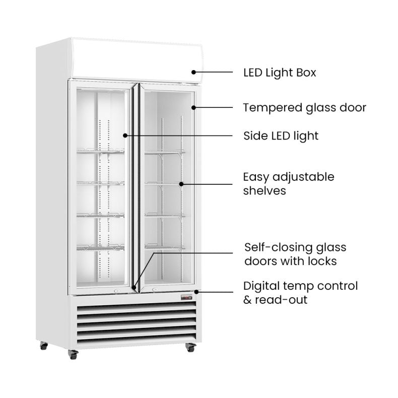 Thermaster 580L Double Glass Door Colourbond Upright Drink Fridge LG-580P