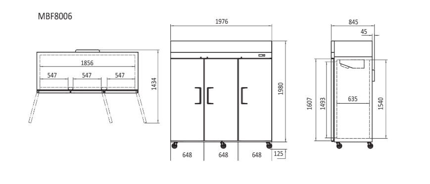 Atosa Top Mounted Three Door Fridge 1968L MBF8006