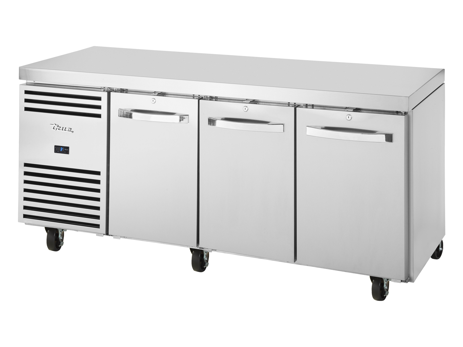 True 1/1 GN Counter Refrigerator 3 Section TCR1/3-CL-SS-DL-DR-DR-TR